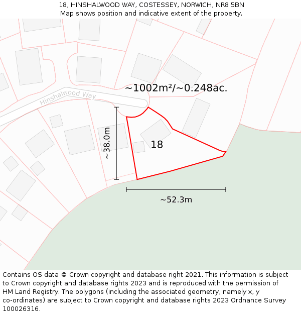 18, HINSHALWOOD WAY, COSTESSEY, NORWICH, NR8 5BN: Plot and title map