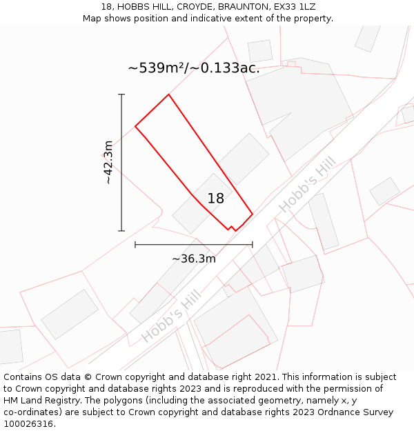 18, HOBBS HILL, CROYDE, BRAUNTON, EX33 1LZ: Plot and title map