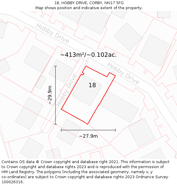 18, HOBBY DRIVE, CORBY, NN17 5FG: Plot and title map