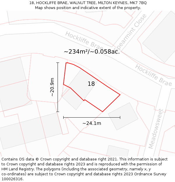 18, HOCKLIFFE BRAE, WALNUT TREE, MILTON KEYNES, MK7 7BQ: Plot and title map