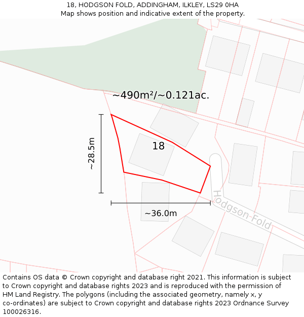 18, HODGSON FOLD, ADDINGHAM, ILKLEY, LS29 0HA: Plot and title map