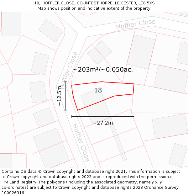 18, HOFFLER CLOSE, COUNTESTHORPE, LEICESTER, LE8 5XS: Plot and title map