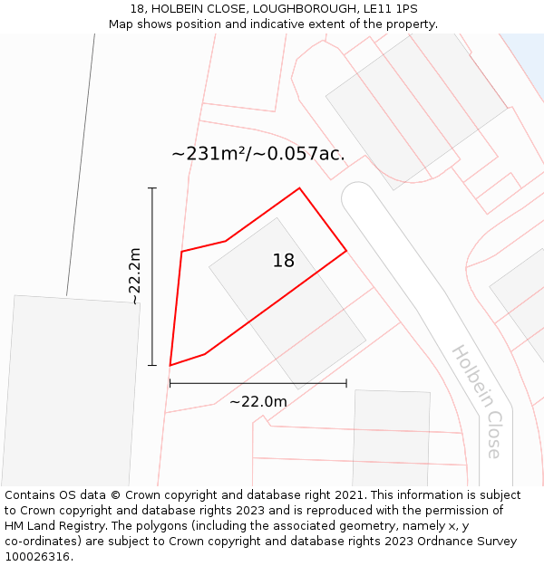 18, HOLBEIN CLOSE, LOUGHBOROUGH, LE11 1PS: Plot and title map