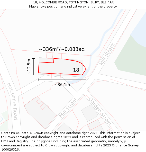 18, HOLCOMBE ROAD, TOTTINGTON, BURY, BL8 4AR: Plot and title map