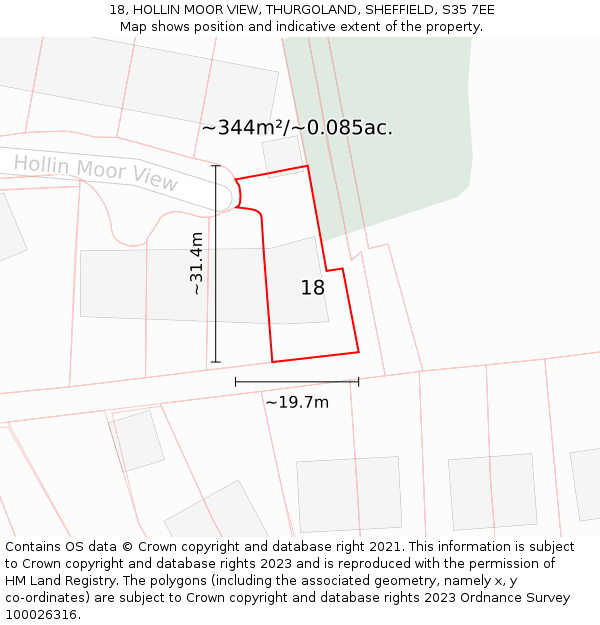 18, HOLLIN MOOR VIEW, THURGOLAND, SHEFFIELD, S35 7EE: Plot and title map