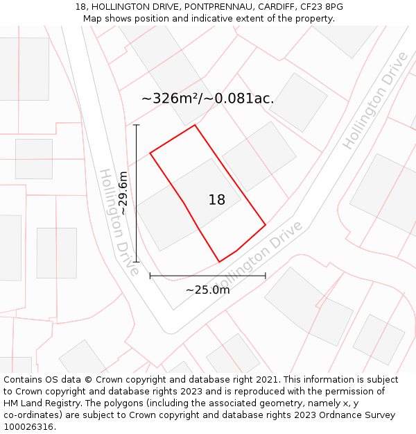 18, HOLLINGTON DRIVE, PONTPRENNAU, CARDIFF, CF23 8PG: Plot and title map