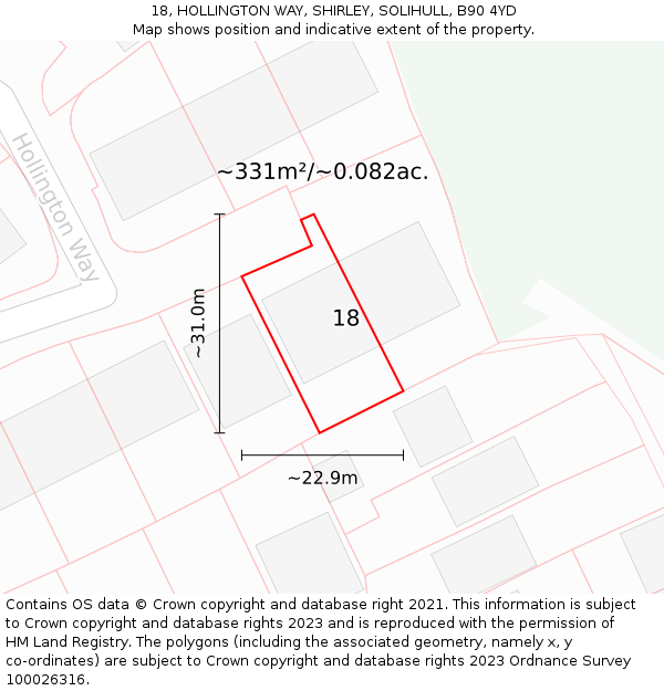 18, HOLLINGTON WAY, SHIRLEY, SOLIHULL, B90 4YD: Plot and title map