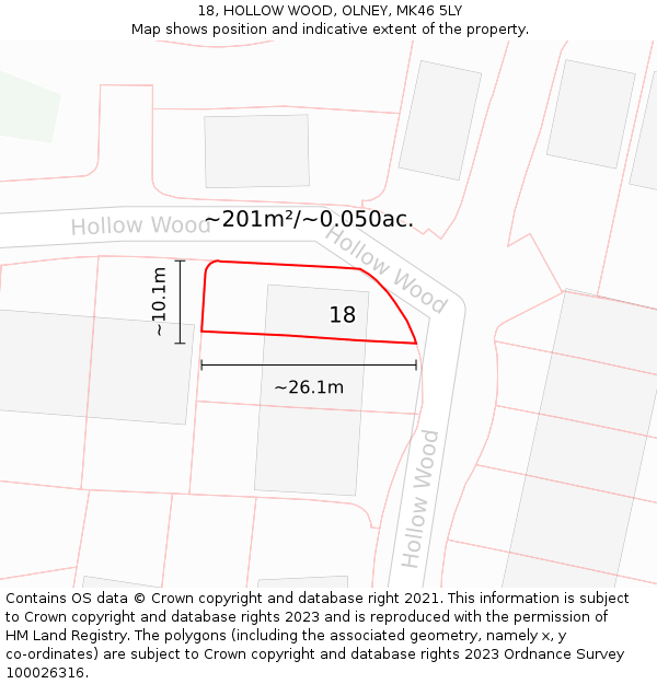 18, HOLLOW WOOD, OLNEY, MK46 5LY: Plot and title map