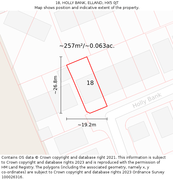 18, HOLLY BANK, ELLAND, HX5 0JT: Plot and title map