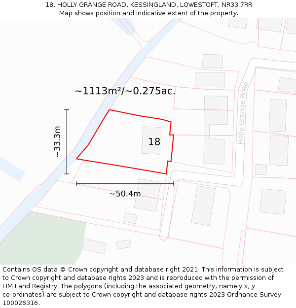18, HOLLY GRANGE ROAD, KESSINGLAND, LOWESTOFT, NR33 7RR: Plot and title map