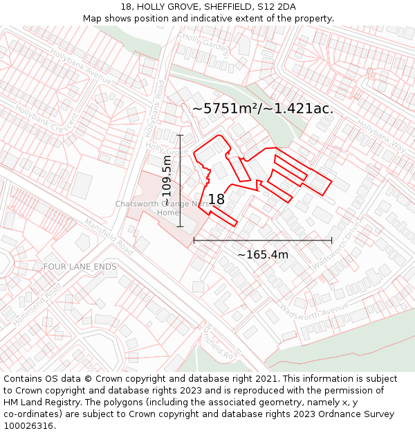 18, HOLLY GROVE, SHEFFIELD, S12 2DA: Plot and title map