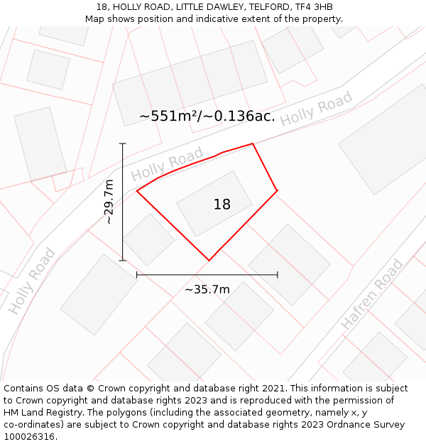 18, HOLLY ROAD, LITTLE DAWLEY, TELFORD, TF4 3HB: Plot and title map