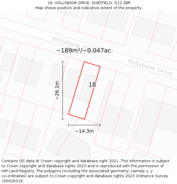 18, HOLLYBANK DRIVE, SHEFFIELD, S12 2BR: Plot and title map