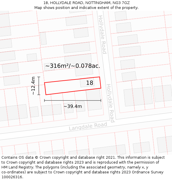18, HOLLYDALE ROAD, NOTTINGHAM, NG3 7GZ: Plot and title map