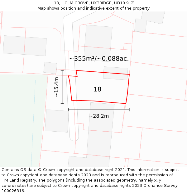18, HOLM GROVE, UXBRIDGE, UB10 9LZ: Plot and title map