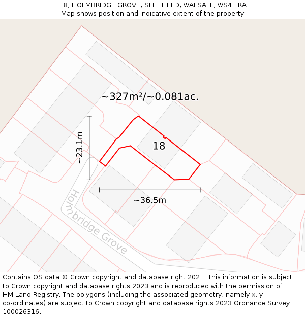 18, HOLMBRIDGE GROVE, SHELFIELD, WALSALL, WS4 1RA: Plot and title map