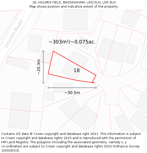 18, HOLMES FIELD, BASSINGHAM, LINCOLN, LN5 9LN: Plot and title map