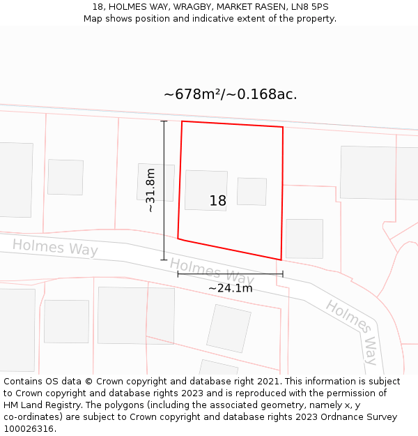 18, HOLMES WAY, WRAGBY, MARKET RASEN, LN8 5PS: Plot and title map
