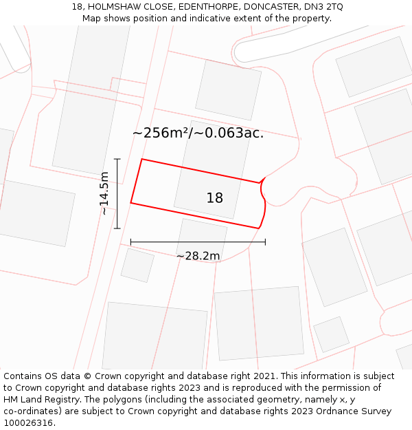18, HOLMSHAW CLOSE, EDENTHORPE, DONCASTER, DN3 2TQ: Plot and title map