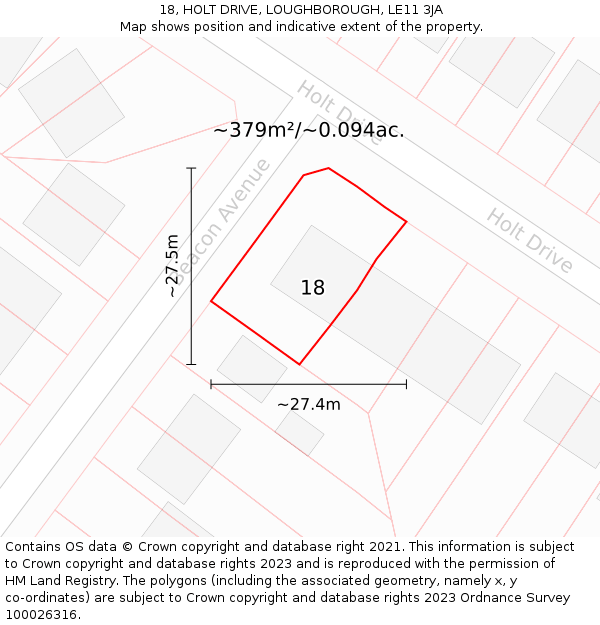 18, HOLT DRIVE, LOUGHBOROUGH, LE11 3JA: Plot and title map