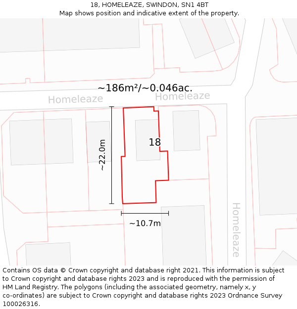 18, HOMELEAZE, SWINDON, SN1 4BT: Plot and title map