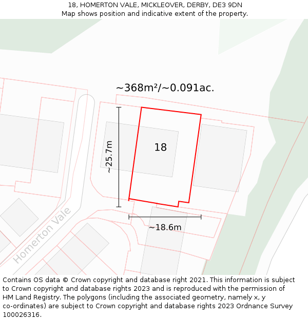 18, HOMERTON VALE, MICKLEOVER, DERBY, DE3 9DN: Plot and title map