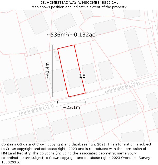 18, HOMESTEAD WAY, WINSCOMBE, BS25 1HL: Plot and title map