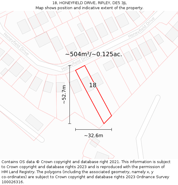 18, HONEYFIELD DRIVE, RIPLEY, DE5 3JL: Plot and title map