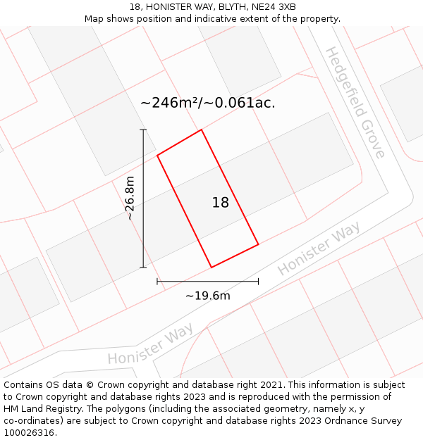 18, HONISTER WAY, BLYTH, NE24 3XB: Plot and title map