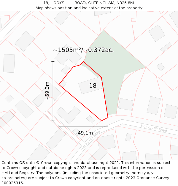 18, HOOKS HILL ROAD, SHERINGHAM, NR26 8NL: Plot and title map