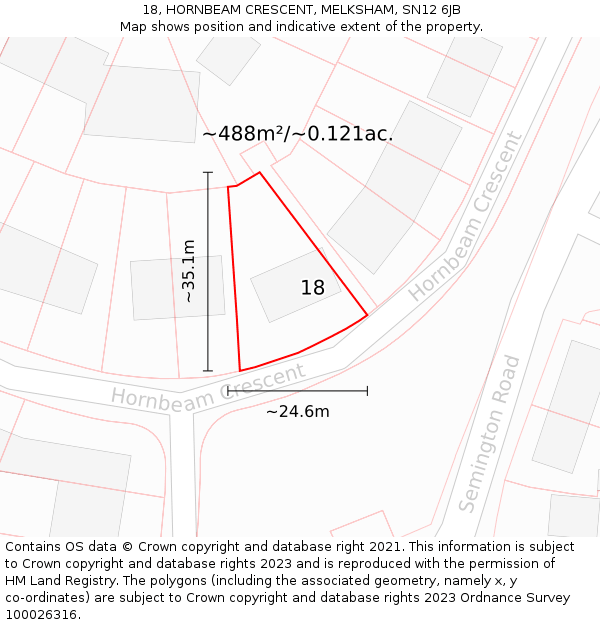 18, HORNBEAM CRESCENT, MELKSHAM, SN12 6JB: Plot and title map