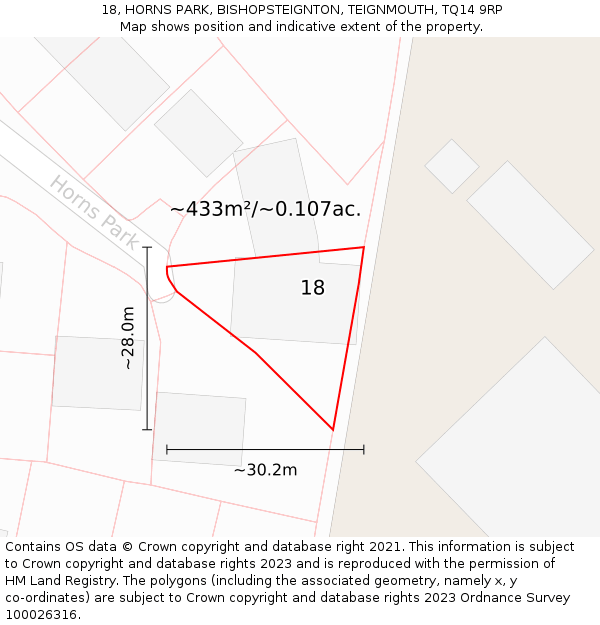 18, HORNS PARK, BISHOPSTEIGNTON, TEIGNMOUTH, TQ14 9RP: Plot and title map