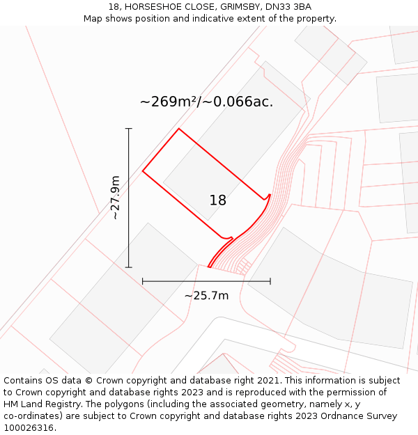 18, HORSESHOE CLOSE, GRIMSBY, DN33 3BA: Plot and title map