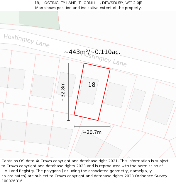 18, HOSTINGLEY LANE, THORNHILL, DEWSBURY, WF12 0JB: Plot and title map