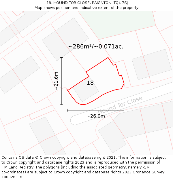 18, HOUND TOR CLOSE, PAIGNTON, TQ4 7SJ: Plot and title map