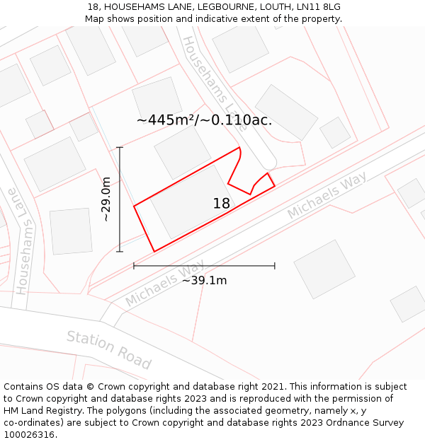 18, HOUSEHAMS LANE, LEGBOURNE, LOUTH, LN11 8LG: Plot and title map