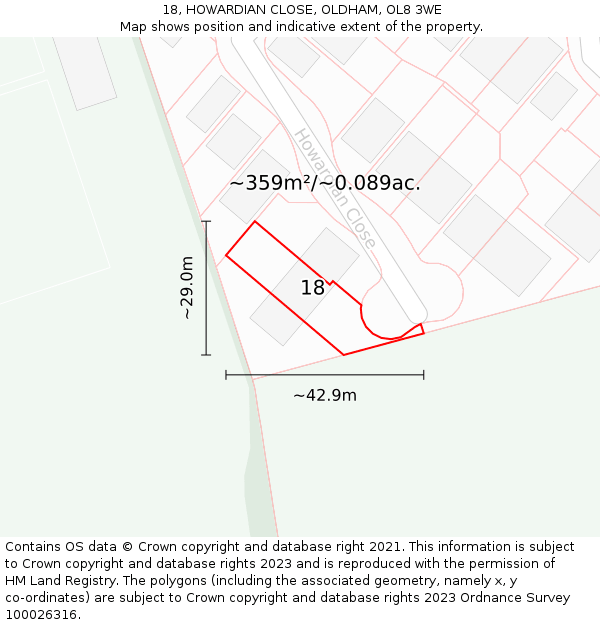 18, HOWARDIAN CLOSE, OLDHAM, OL8 3WE: Plot and title map