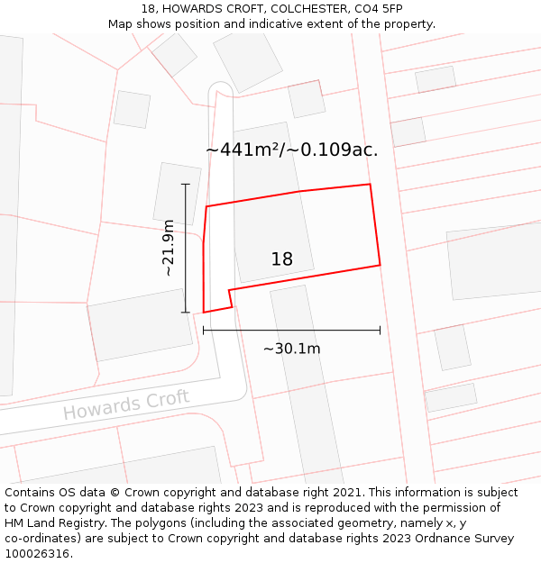 18, HOWARDS CROFT, COLCHESTER, CO4 5FP: Plot and title map