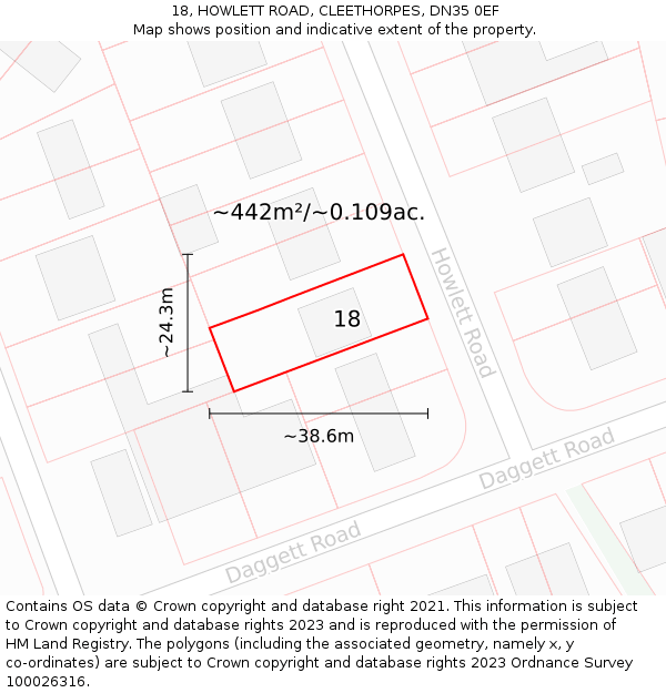 18, HOWLETT ROAD, CLEETHORPES, DN35 0EF: Plot and title map