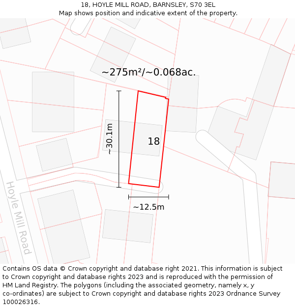 18, HOYLE MILL ROAD, BARNSLEY, S70 3EL: Plot and title map