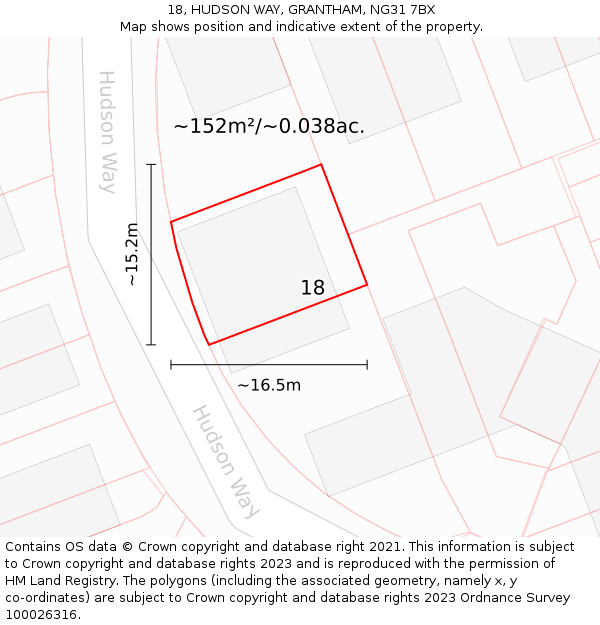 18, HUDSON WAY, GRANTHAM, NG31 7BX: Plot and title map