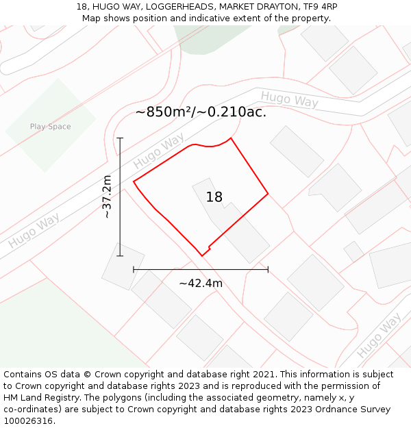 18, HUGO WAY, LOGGERHEADS, MARKET DRAYTON, TF9 4RP: Plot and title map