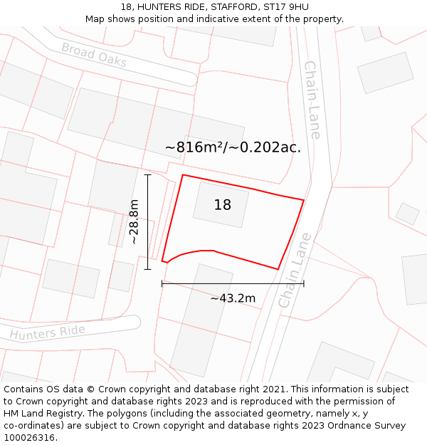 18, HUNTERS RIDE, STAFFORD, ST17 9HU: Plot and title map