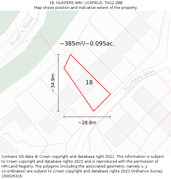 18, HUNTERS WAY, UCKFIELD, TN22 2BB: Plot and title map