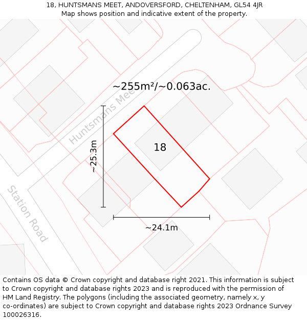 18, HUNTSMANS MEET, ANDOVERSFORD, CHELTENHAM, GL54 4JR: Plot and title map
