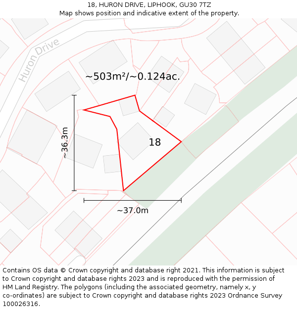 18, HURON DRIVE, LIPHOOK, GU30 7TZ: Plot and title map