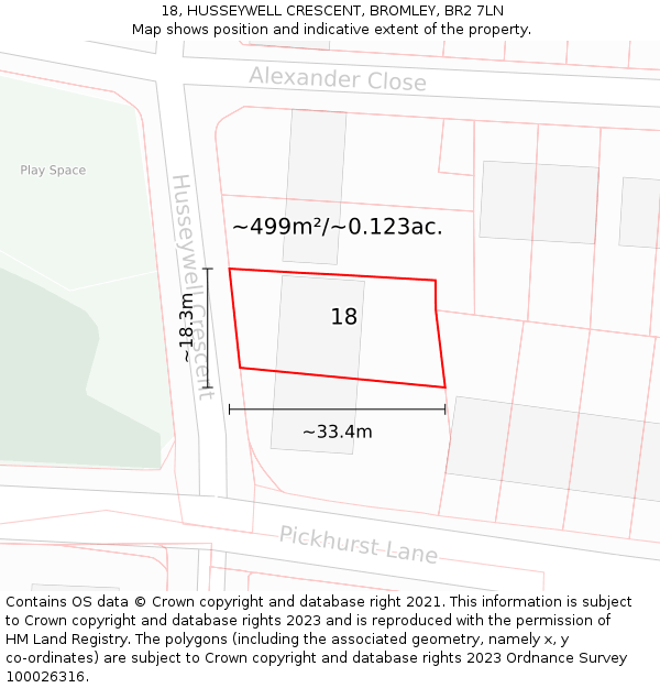 18, HUSSEYWELL CRESCENT, BROMLEY, BR2 7LN: Plot and title map
