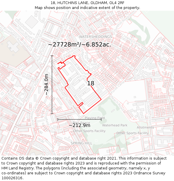 18, HUTCHINS LANE, OLDHAM, OL4 2RF: Plot and title map
