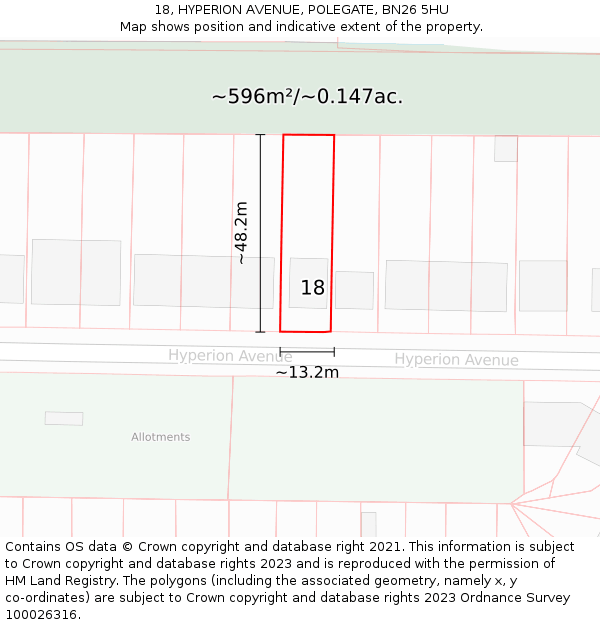 18, HYPERION AVENUE, POLEGATE, BN26 5HU: Plot and title map