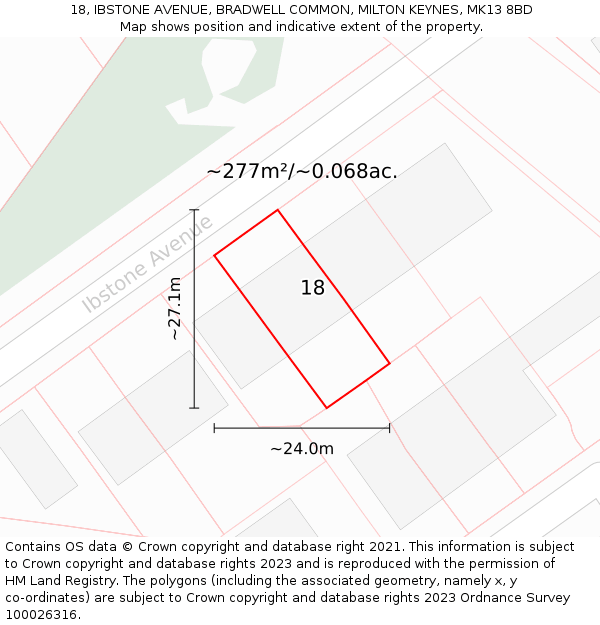 18, IBSTONE AVENUE, BRADWELL COMMON, MILTON KEYNES, MK13 8BD: Plot and title map